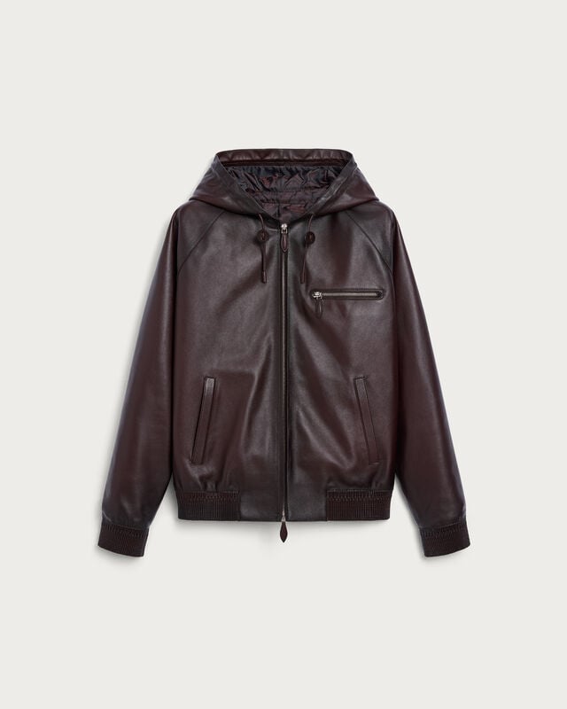 Leather Patina Un Jour Hooded Blouson, Fondant, hi-res