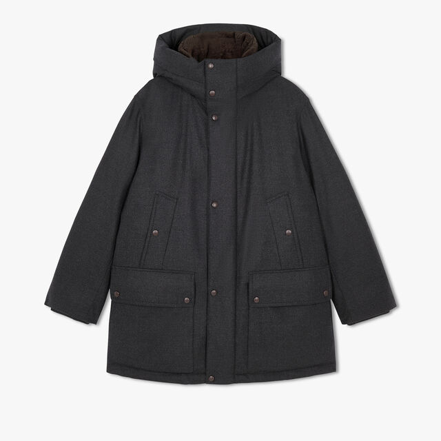 Parka En Duvet Avec Capuche En Shearling, CARBON GREY, hi-res 1