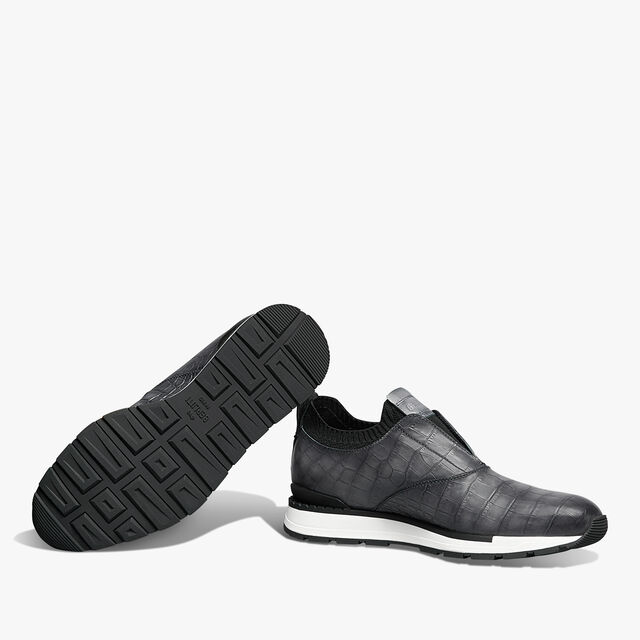 Fast Track Alligator Leather And Knit Slip-On Sneaker, ALUMINIO, hi-res 4