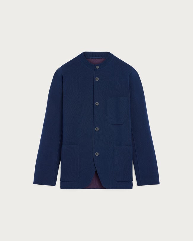 Bicolor Knitted Foresti&egrave;re with Leather Details, Navy & Purple, hi-res