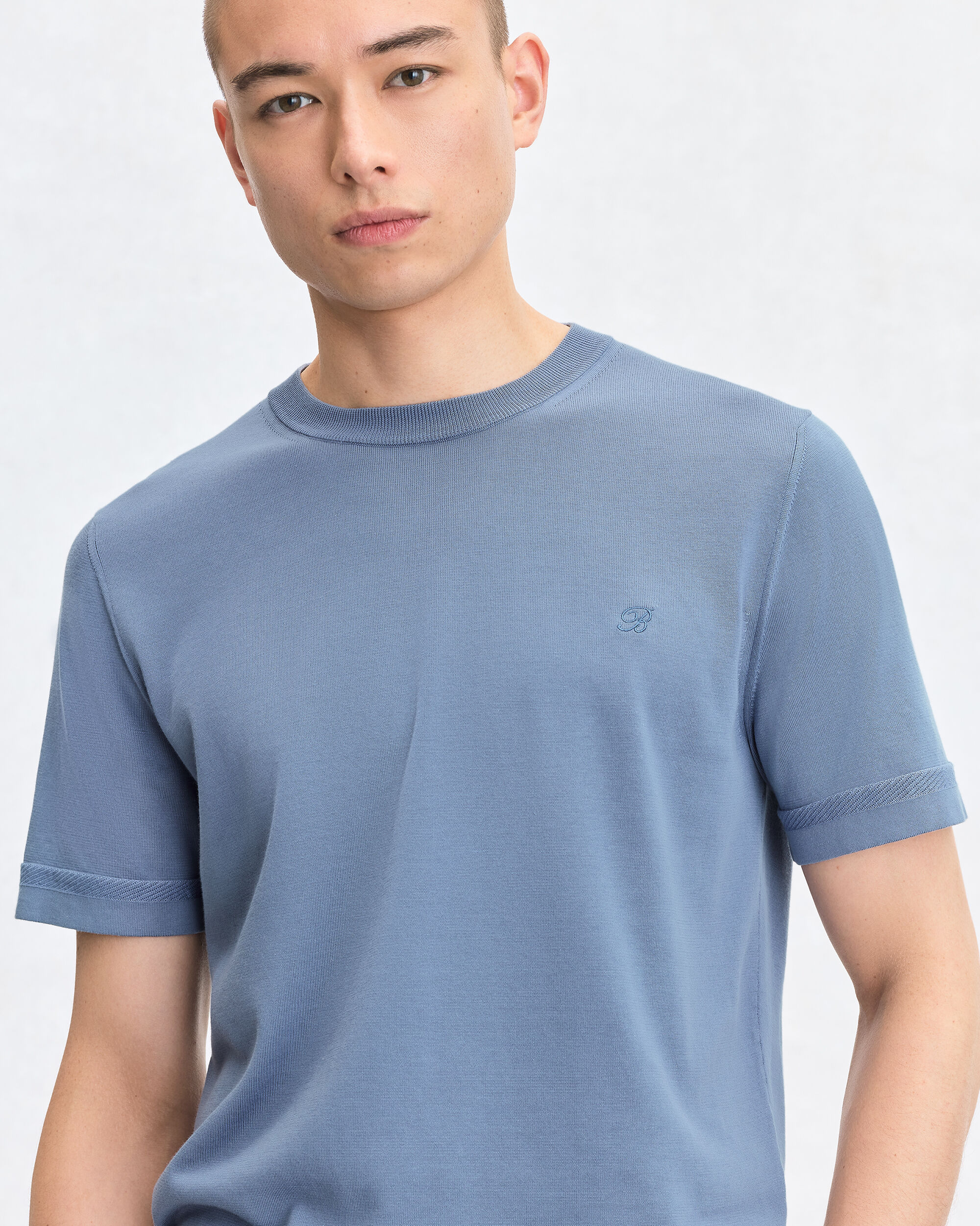 B-Thabor Embroidery Short-Sleeves Crewneck, Dark Woad, hi-res