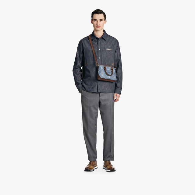 Cotton And Cashmere Denim Overshirt With Leather Details, DARK BLUE DENIM, hi-res 4