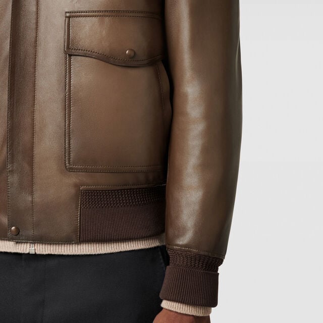 Blouson Aviateur en Cuir Patiné, DEEP SEPIA, hi-res 5