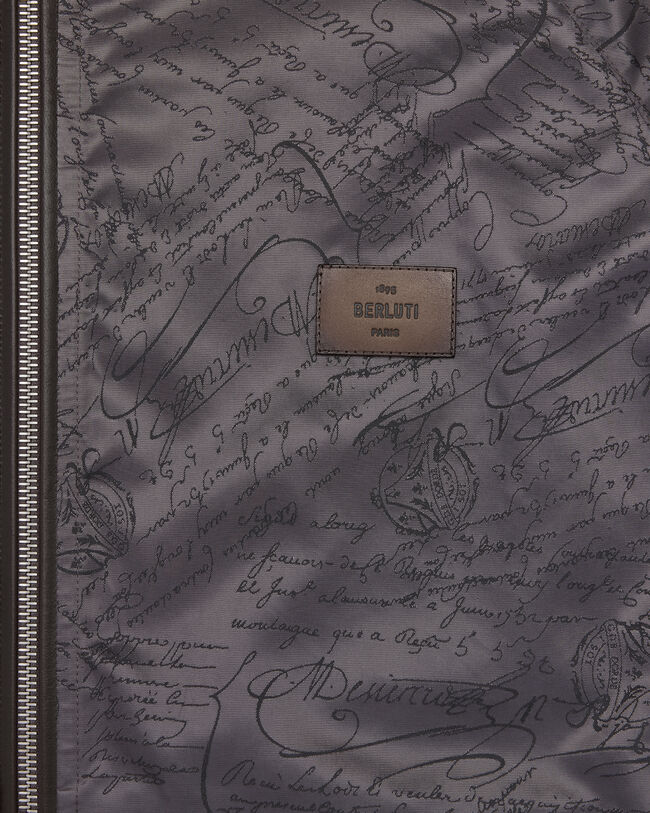 Blouson &agrave; Capuche Motif Scritto avec D&eacute;tails en Cuir, Warm Grey, hi-res