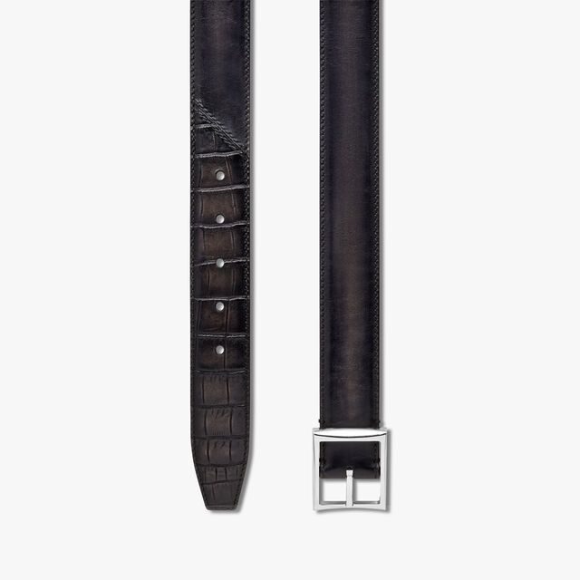 Classic Alligator And Leather 35MM Belt, NERO GRIGIO, hi-res 2