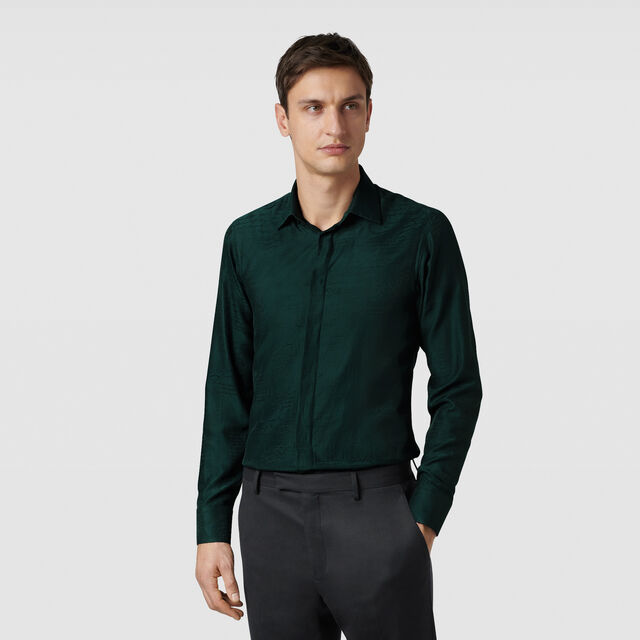 Cotton Silk Scritto Andy Shirt, FIR GREEN, hi-res 2