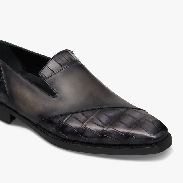 Patchwork Démesure Leather and Alligator Slipper, NERO GRIGIO, hi-res 6