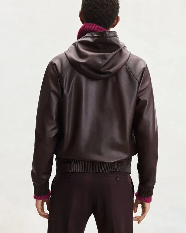 Leather Patina Un Jour Hooded Blouson, Fondant, hi-res