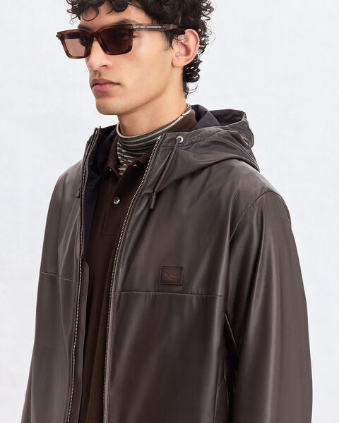 Ultralight Fly Leather Hooded Blouson, Chocolate Brown, hi-res