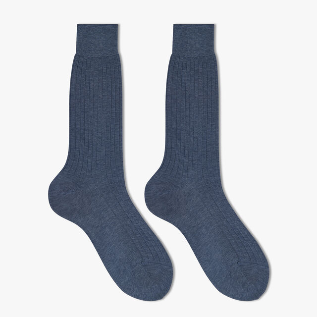 Cotton Short Socks, BLEU GRIS, hi-res