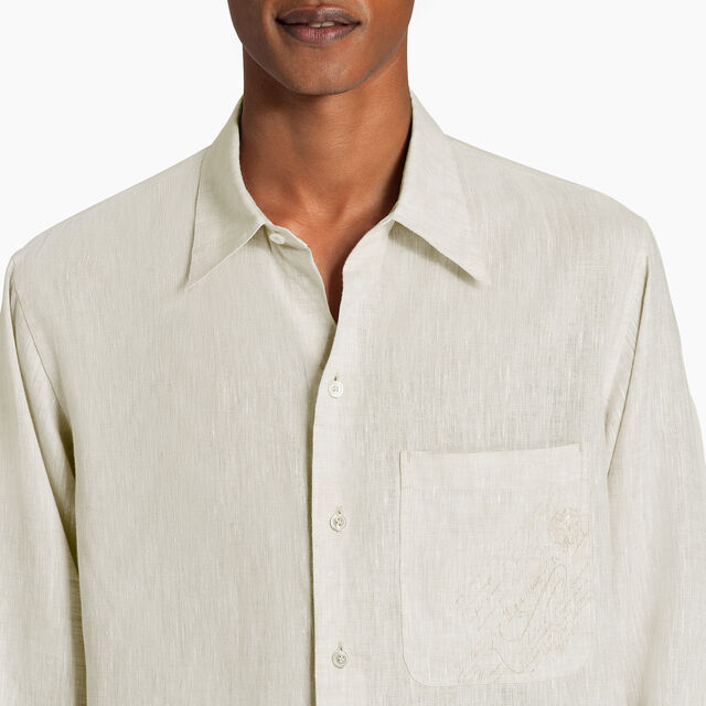 Chemise Droite En Lin Avec Poche Scritto, LINEN, hi-res 5