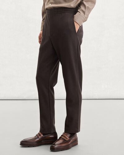 Pantalon en Jersey avec D&eacute;tail en Cuir, Chocolate Brown, hi-res
