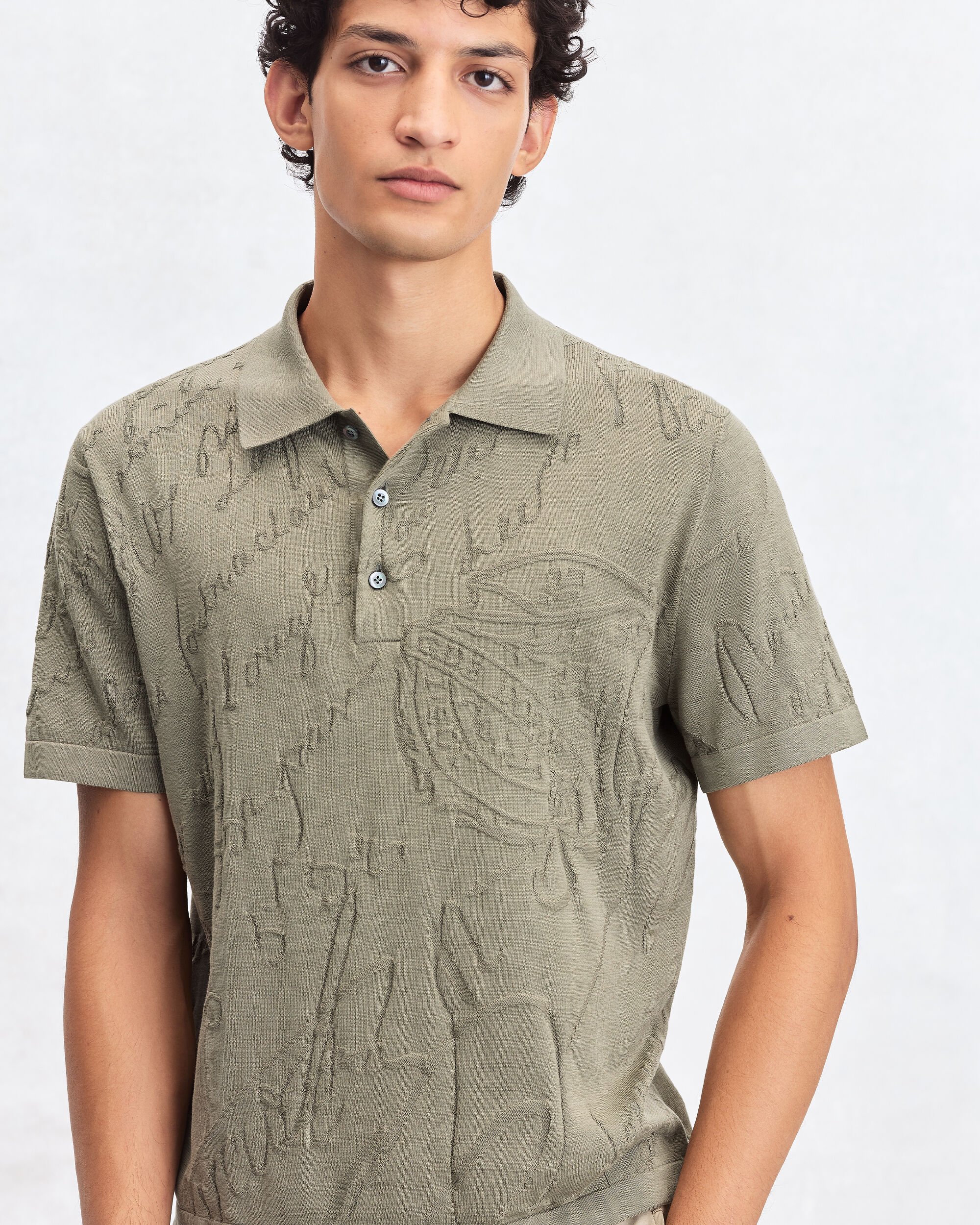 Diagonal Scritto Pattern Polo, Salvia, hi-res