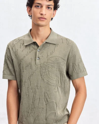 Diagonal Scritto Pattern Polo, Salvia, hi-res