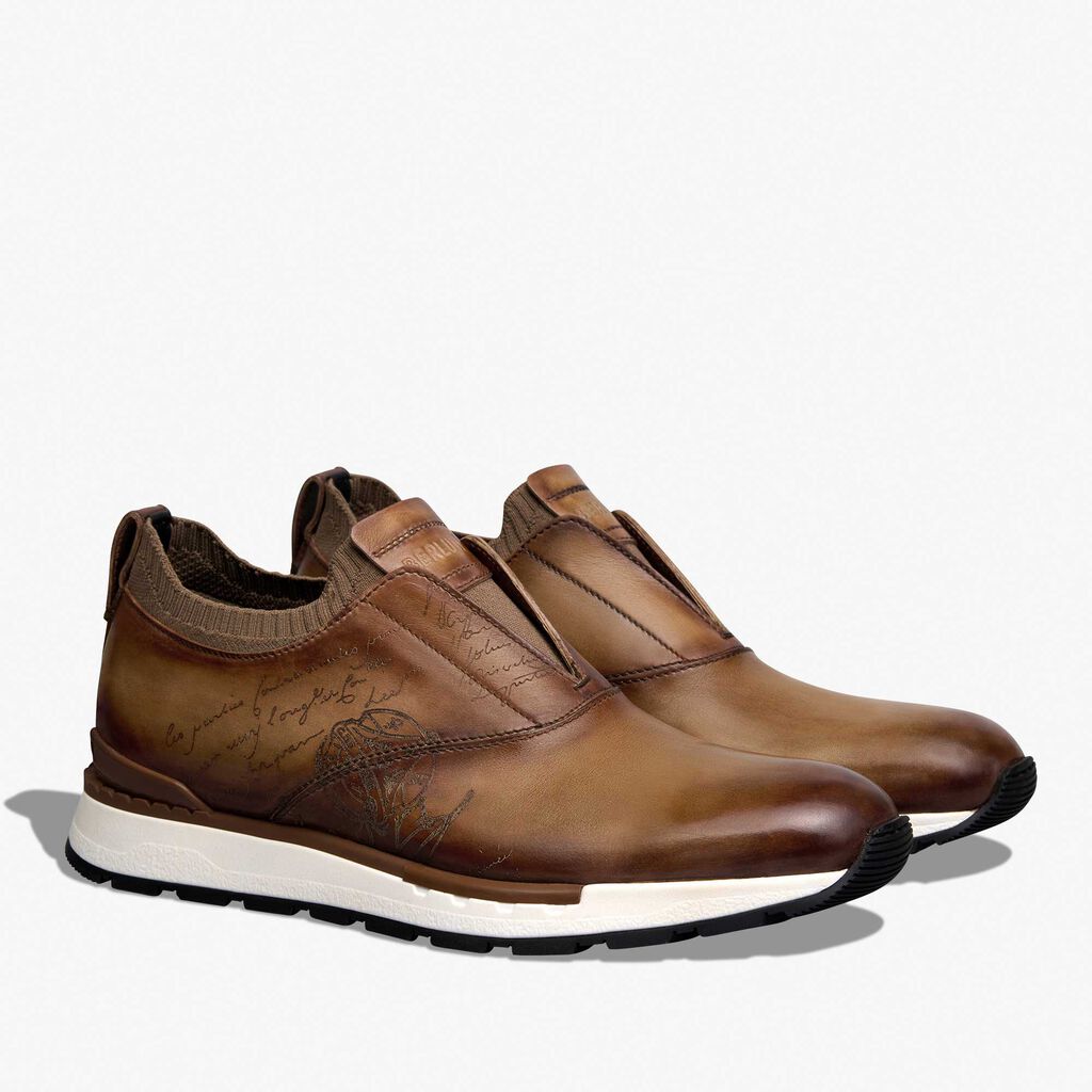 ファストトラック スクリットレザー＆ニット スリッポンスニーカー  