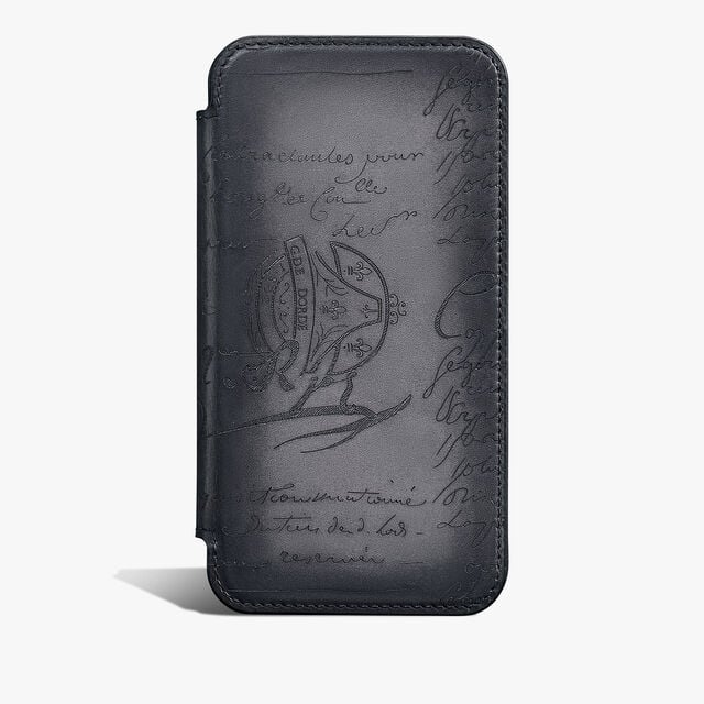 Étui iPhone 16 Pro Folio En Cuir Scritto, LIGHT ALUMINIO, hi-res 1