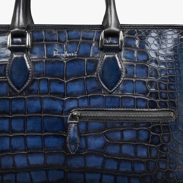 Un Jour Mini Alligator Leather Briefcase, NERO BLU, hi-res 5