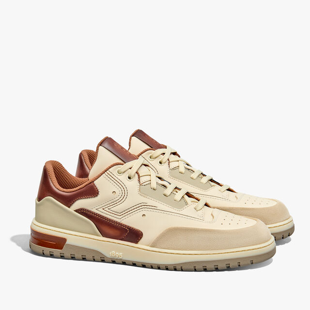 Playoff 图纹皮革运动鞋, OFF WHITE & CACAO INTENSO, hi-res 2