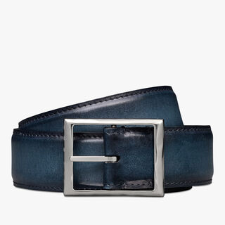 Classic Scritto Leather 35MM Reversible Belt, CHARCOAL BROWN + STEEL BLUE, hi-res
