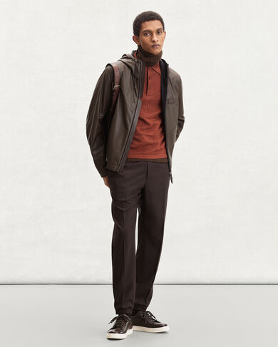 Ultralight Fly Leather Hooded Blouson, Brown Taupe, hi-res