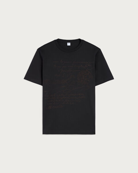 T-shirt avec Broderie motif Scritto, Marine, hi-res