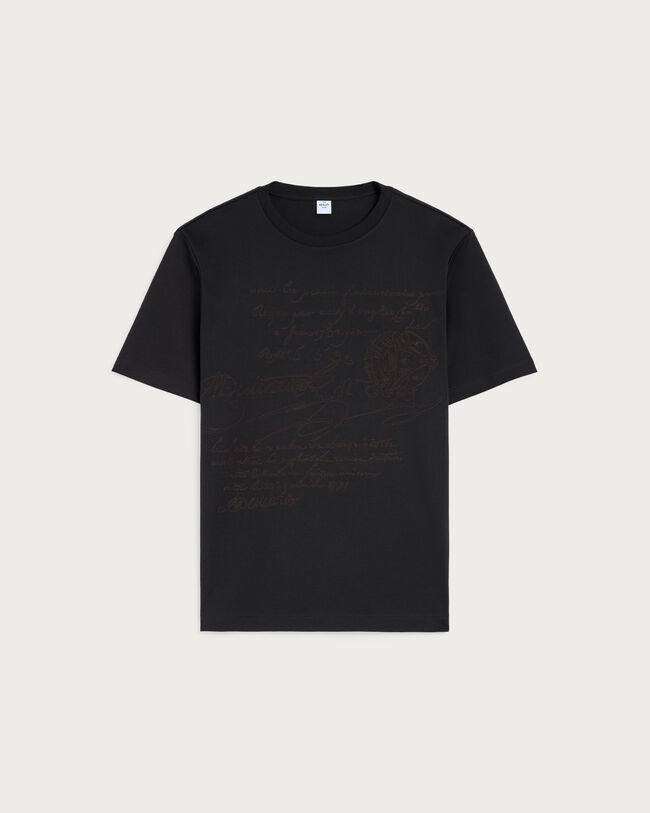 Scritto Embroidery T-shirt, Marine, hi-res