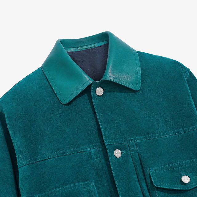 Suede Denim Jacket, DARK TEAL BLUE, hi-res 7