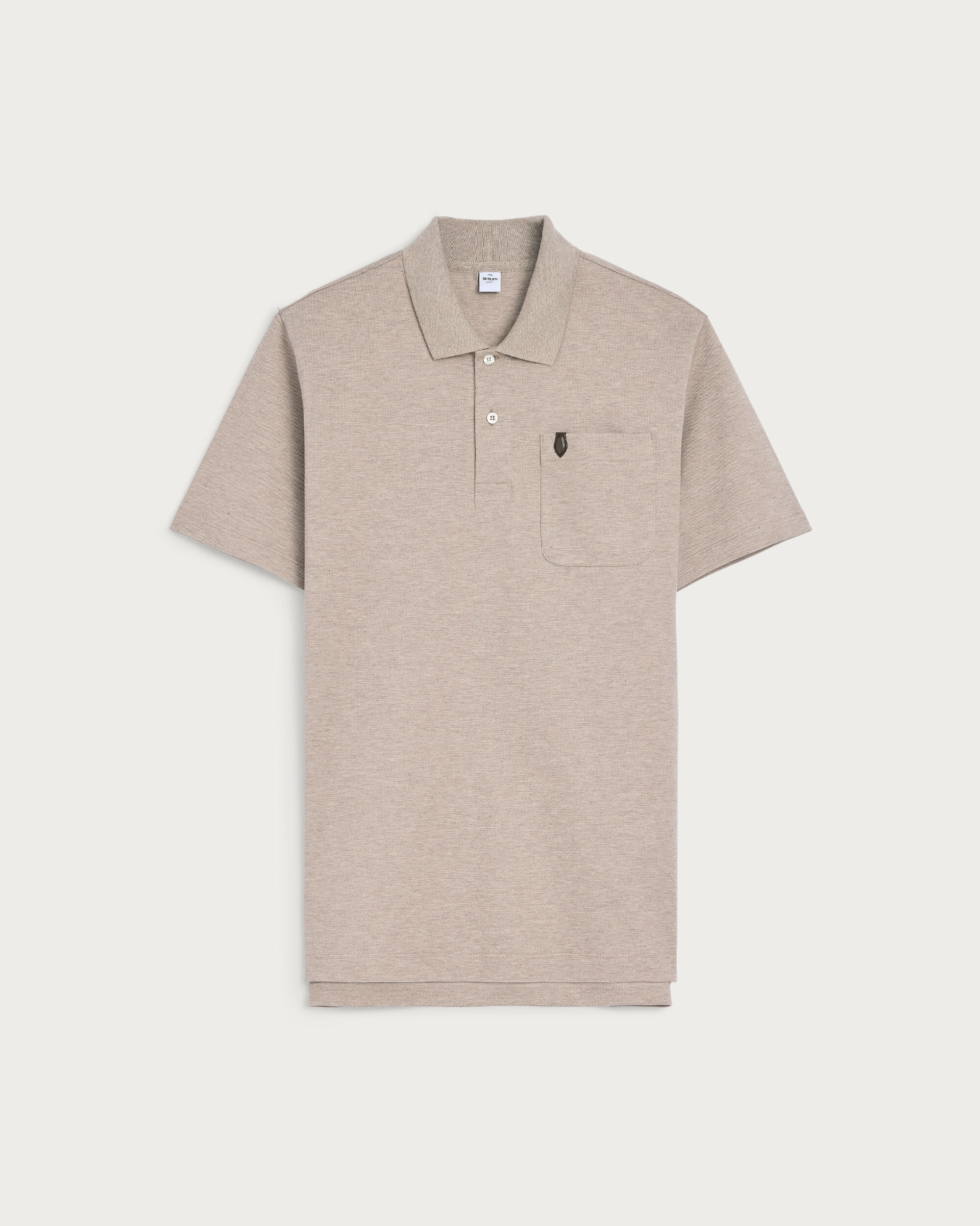 Polo avec D&eacute;tail en Cuir, Stonish Beige, hi-res