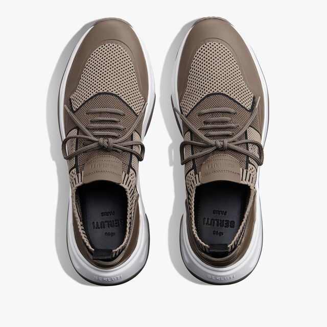 Shadow Rubber Coated Knit And Calf Leather Sneaker, LIGHT KAKI / BEIGE, hi-res 4