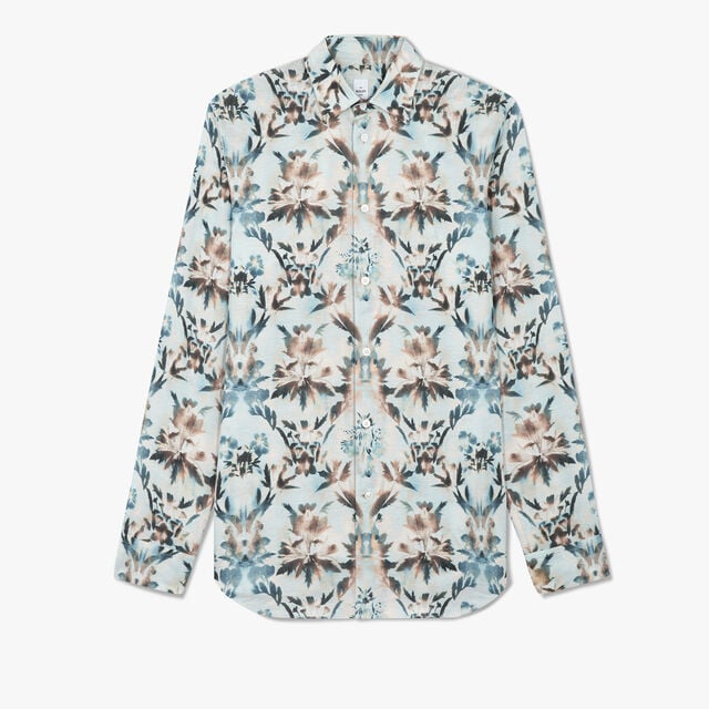 Linen & Cotton Printed Box Fit Shirt, BEIGE / BABY BLUE, hi-res 1