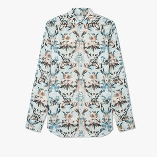 Linen & Cotton Printed Box Fit Shirt, BEIGE / BABY BLUE, hi-res