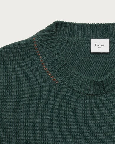 Leather Braiding Crewneck, Green, hi-res