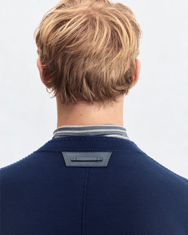 Bicolor Knitted Foresti&egrave;re with Leather Details, Navy & Purple, hi-res
