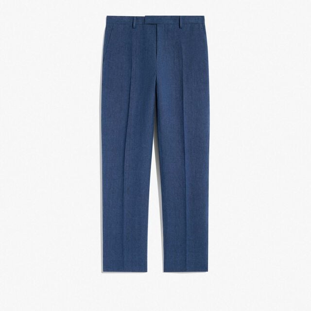 Classic Linen Slim Pants, BLEU DE SMALT, hi-res 1
