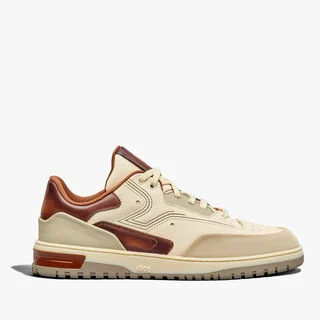 Sneaker Playoff En Cuir Scritto, OFF WHITE & CACAO INTENSO, hi-res