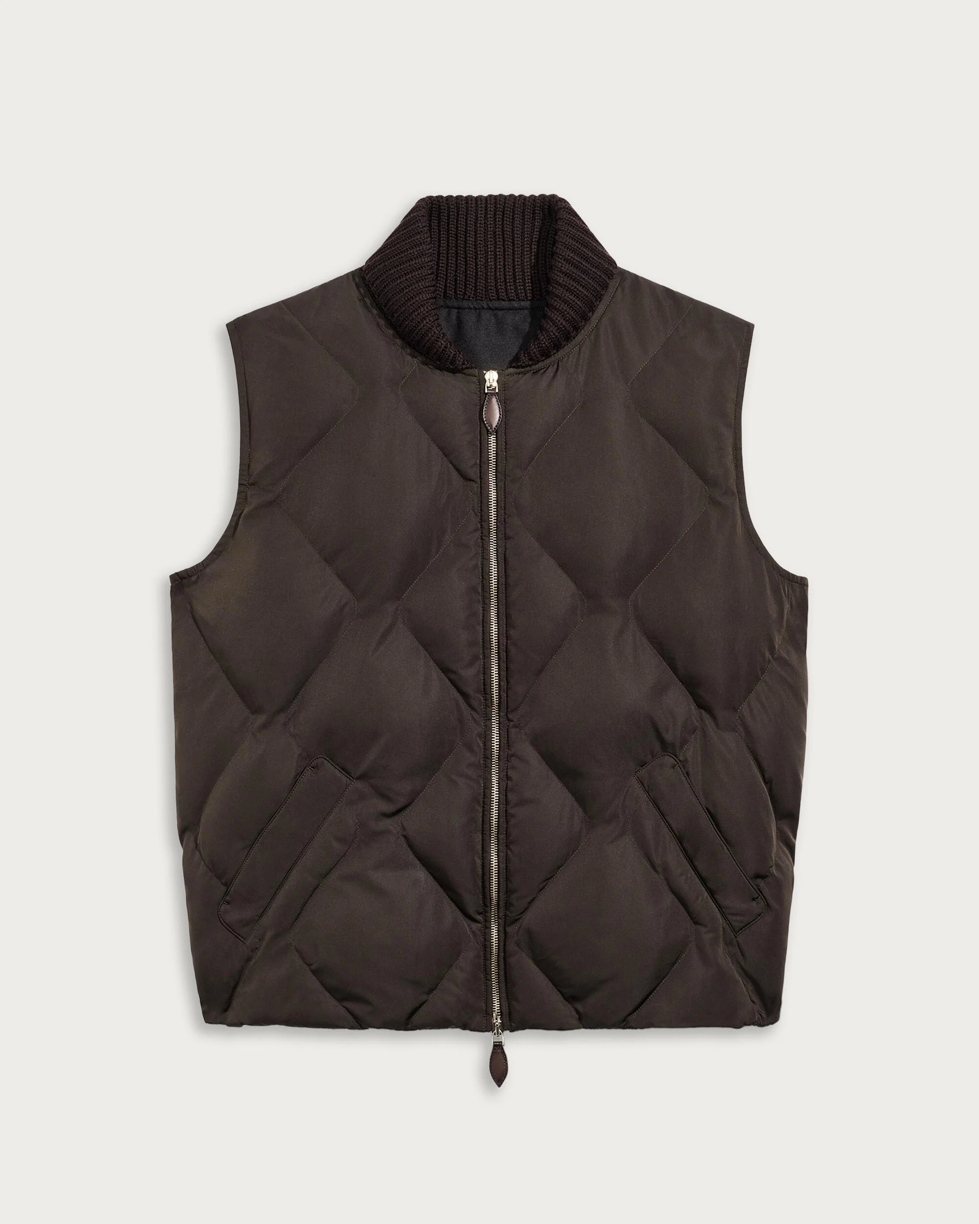 レザーディテール キルティング ダウンジレ, Earth Brown, hi-res