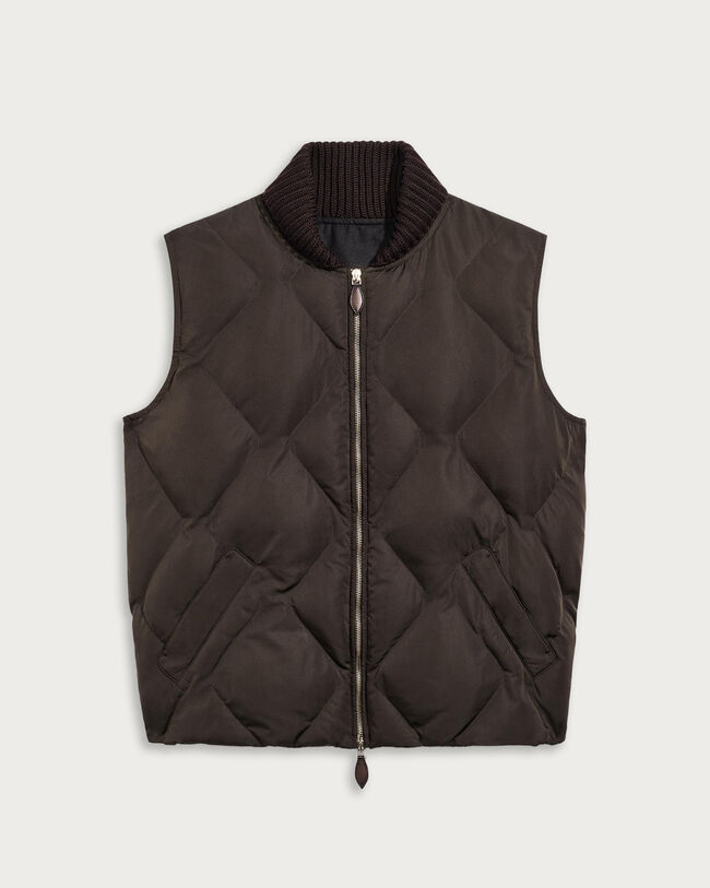 レザーディテール キルティング ダウンジレ, Earth Brown, hi-res