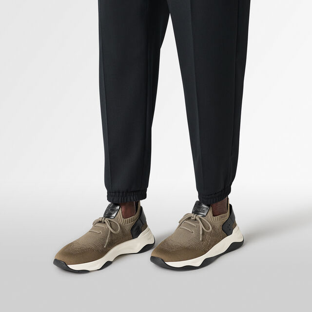 Shadow Scritto Knit And Lagoon Calf Sneaker, GRADIANT KAKI, hi-res 2