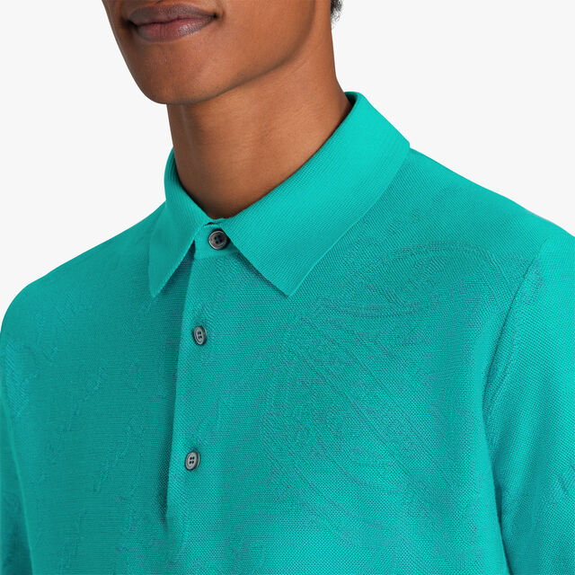 Cotton and Silk Scritto Pique Polo, AQUA GREEN, hi-res 5