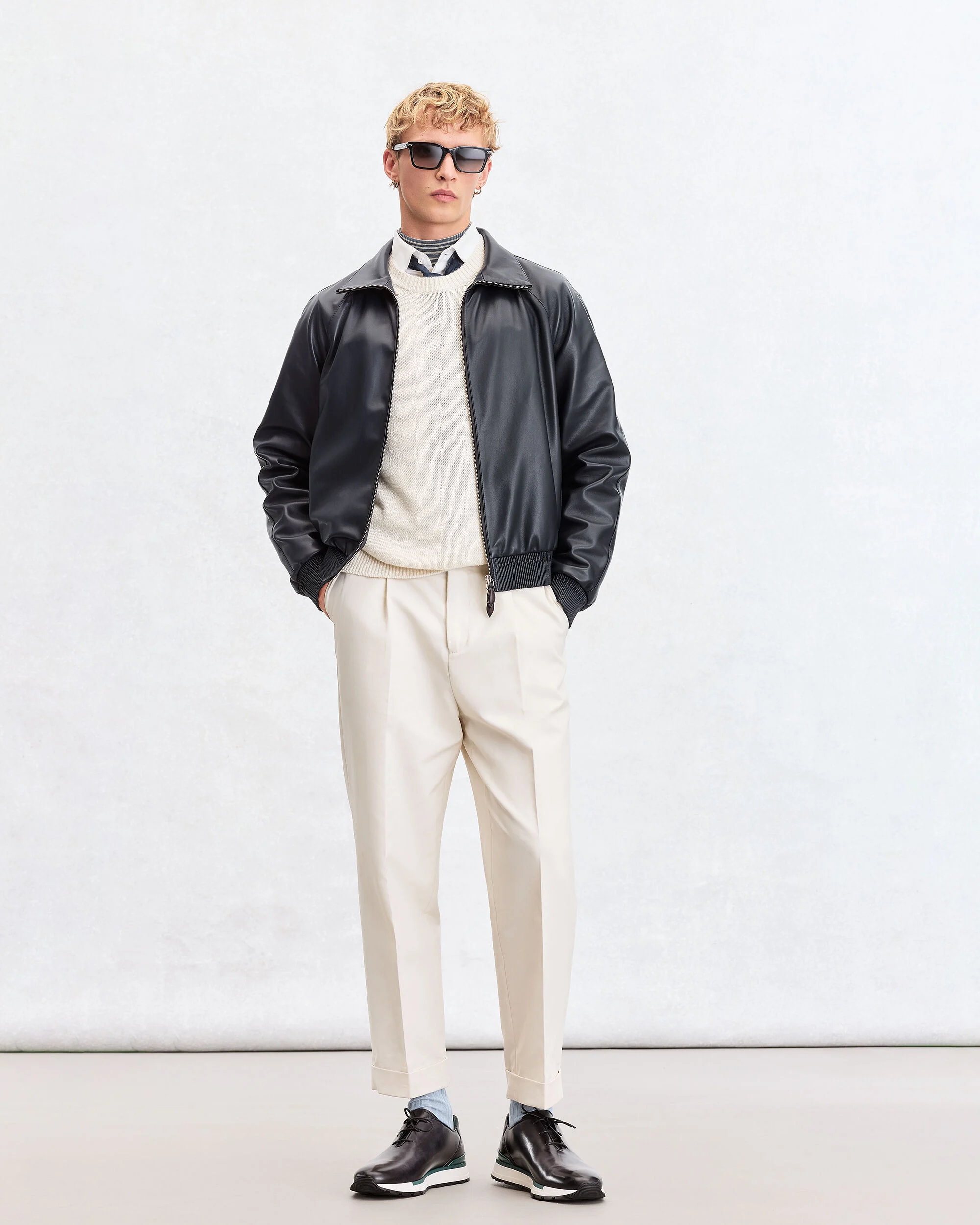 Relaxed Trousers with Leather Detail, Butter Cream, hi-res