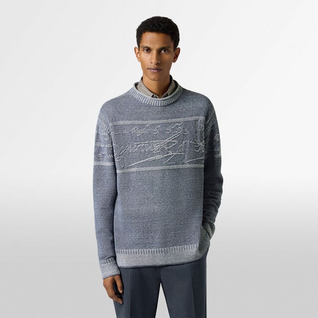 Jumper With Textured  Jacquard Scritto, HALFTONE BLUE , hi-res 3