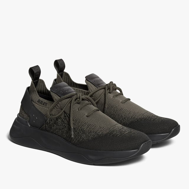 Shadow Scritto Knit And Lagoon Calf Sneaker, GRADIANT DARK BLACK + GREEN, hi-res 4