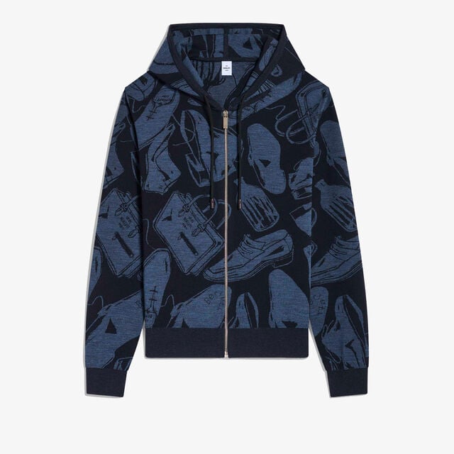 Jacquard Wool Zip Up Hoodie, COLD NIGHT BLUE, hi-res 1