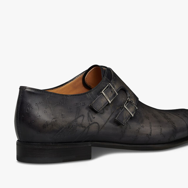 Patchwork Galet Scritto Leather Double Monk Shoe, NERO GRIGIO, hi-res 5