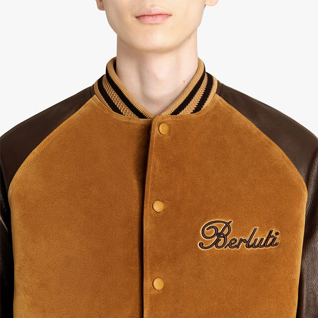 Suede Leather Varsity Jacket, CARAMEL, hi-res 7
