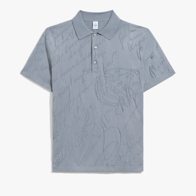 Polo avec Jacquard Scritto Diagonal, TITANIUM BLUE, hi-res 1
