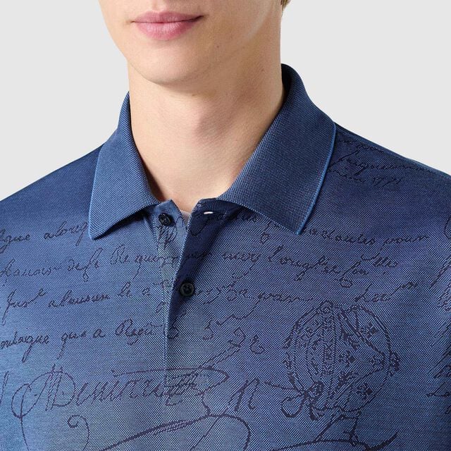 Polo Piqué En Jacquard Scritto, BLEU DE SMALT, hi-res 5