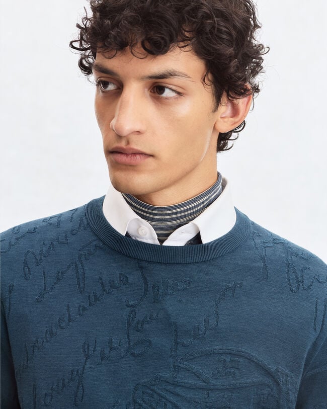 Diagonal Scritto Pattern Crewneck, Oceanic Wave, hi-res