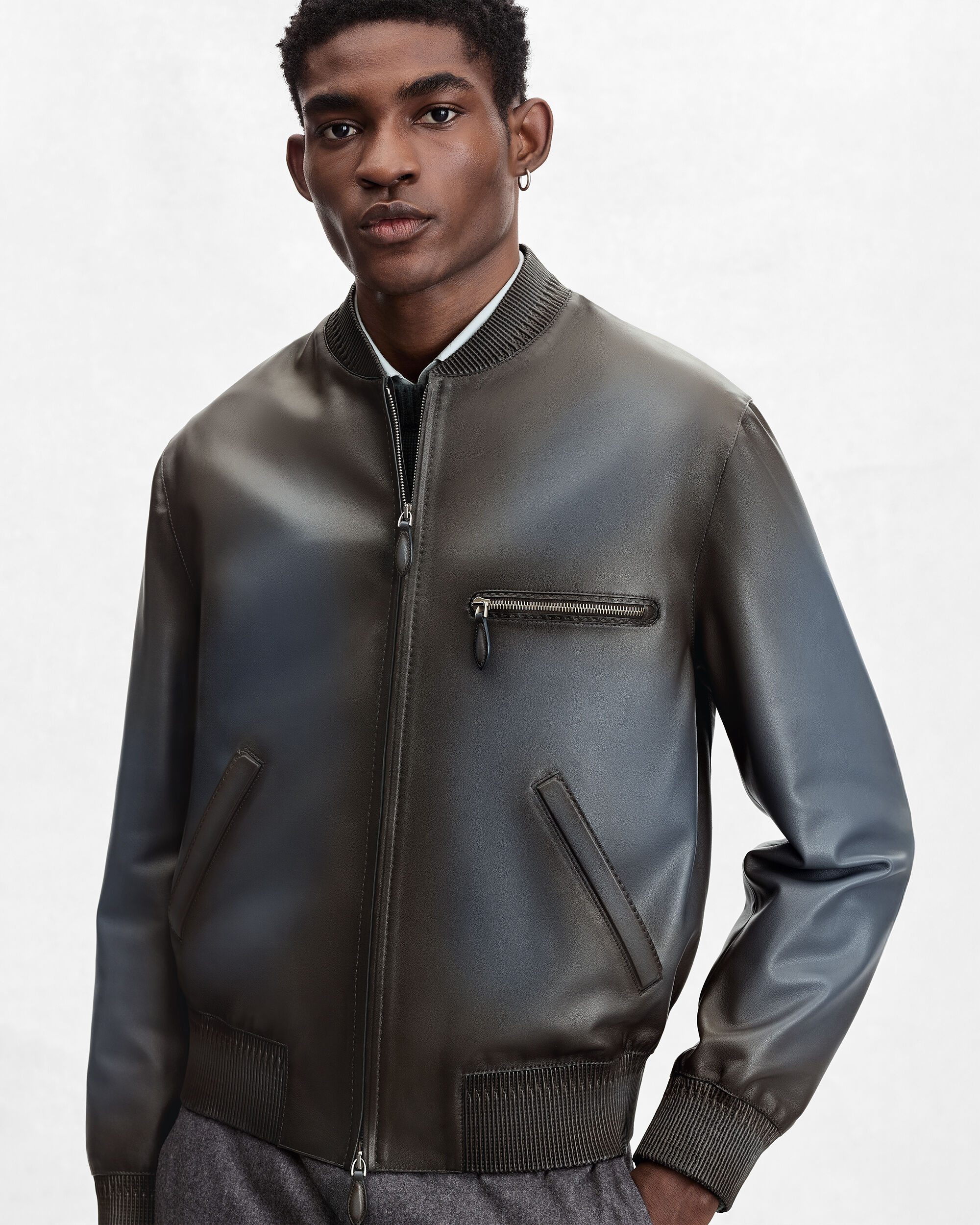 Leather Patina Un Jour Bomber, Fiamma Iron Blue, hi-res