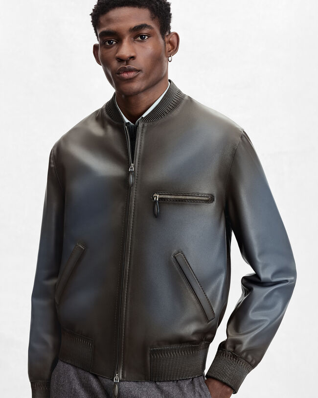 Leather Patina Un Jour Bomber, Fiamma Iron Blue, hi-res